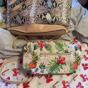 Tropical Floral and Snake Print Crossbody Bag
